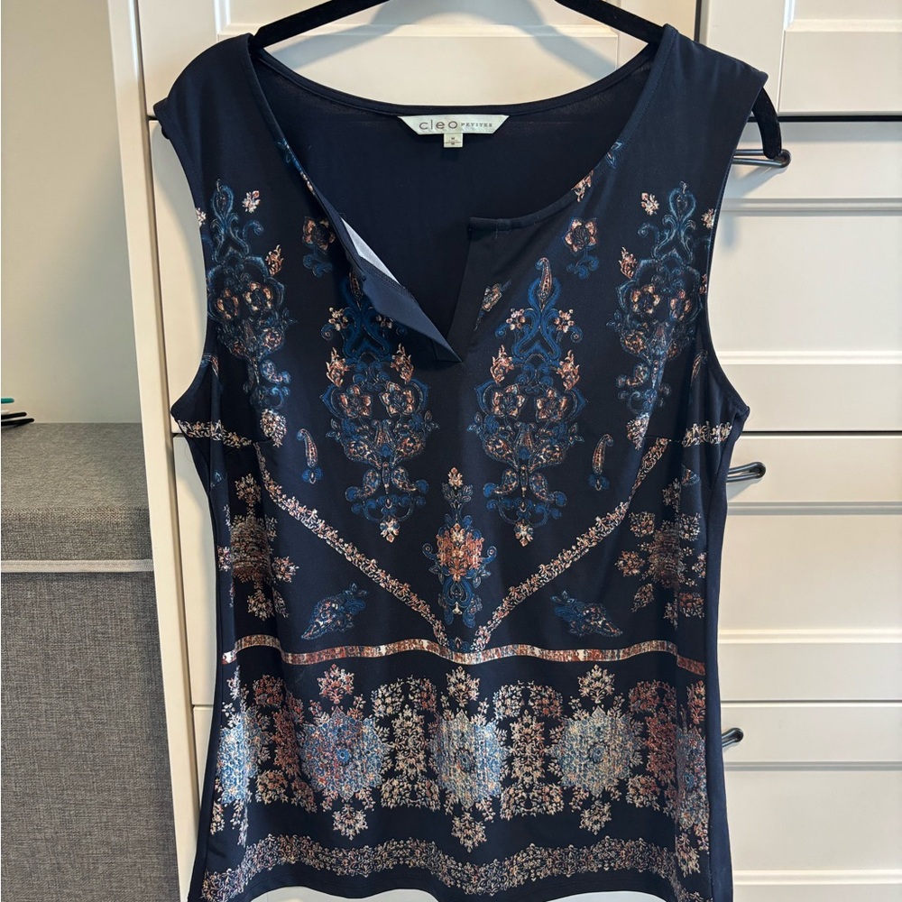 2/$15 Cleo Floral Patterned Navy Blouse